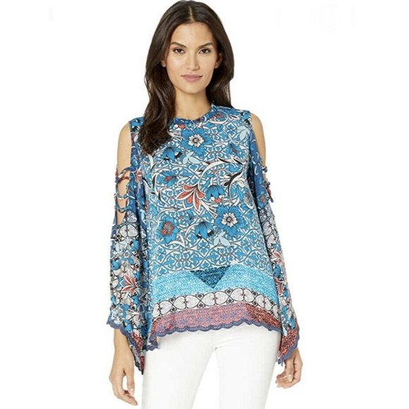JOHNNY WAS BONDI COLD SHOULDER BLOUSE TOP NWT XL - Picture 2 of 10